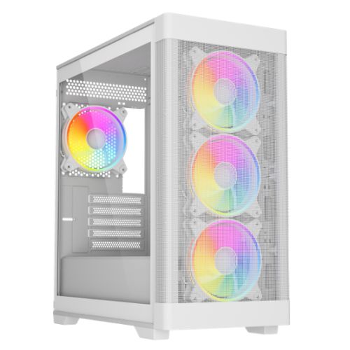 Vida Zephyr V2 White ARGB Gaming Case w/ Glass Window, Micro ATX, 4x ARGB Fans, 6-Port PWM ARGB Fan Hub & Remote Control, Mesh Front-0