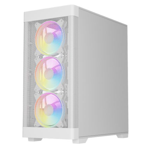 Vida Zephyr V2 White ARGB Gaming Case w/ Glass Window, Micro ATX, 4x ARGB Fans, 6-Port PWM ARGB Fan Hub & Remote Control, Mesh Front-1