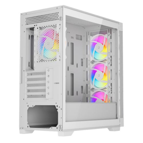 Vida Zephyr V2 White ARGB Gaming Case w/ Glass Window, Micro ATX, 4x ARGB Fans, 6-Port PWM ARGB Fan Hub & Remote Control, Mesh Front-3