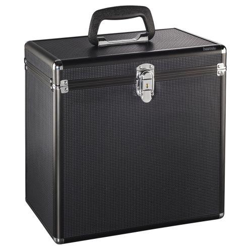 Hama 50 LP Case, Up to 50 LPs, Aluminium Look, Lockable, Black-0