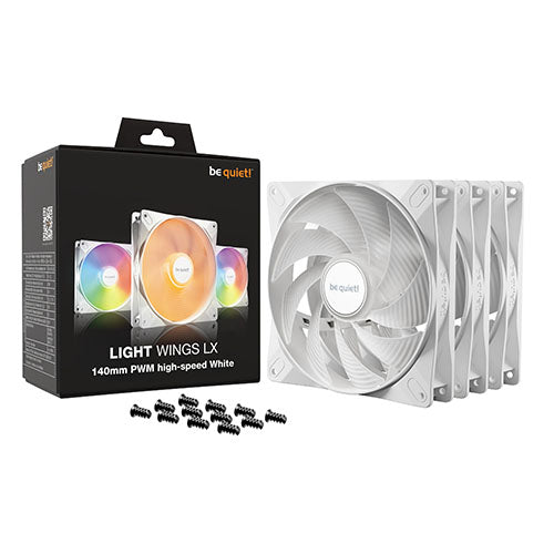 Be Quiet! (BL131) Light Wings LX 14cm PWM High-Speed ARGB Case Fans (3 Pack), Rifle Bearing, Impeller w/ 16 LEDs, Daisy-Chain, Up to 1800 RPM, White-2