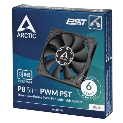 Arctic P8 Slim 8cm PWM PST Case Fan, Black, Fluid Dynamic, 300-3000 RPM, PWM Splitter-4