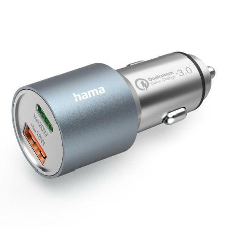 Hama USB Fast Charge Car Adapter, USB-C & USB-A, Power Delivery, Qualcomm 3.0, 38W, Metal-0