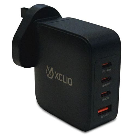 Xclio (XC-W240W-G) 3-pin Wall Plug USB GaN III Charger, 2x 140W USB-C, 1x 30W USB-C, 1 x USB A, QC3.0, PD3.1-3