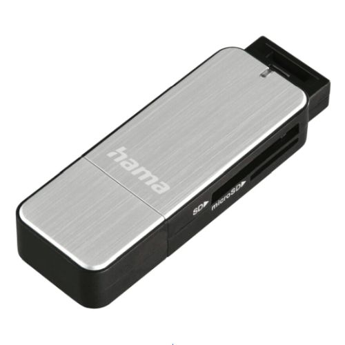 Hama External USB 3.0 Card Reader, SD/microSD, Silver, USB Powered-0