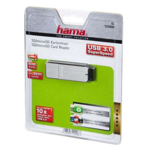 Hama External USB 3.0 Card Reader, SD/microSD, Silver, USB Powered-3