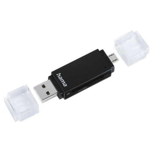 Hama Basic External USB 2.0 OTG Card Reader, USB-A + Micro B, SD/microSD, Black, USB Powered-0