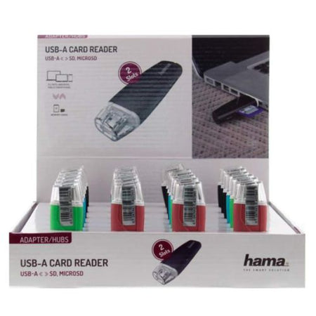 Hama External USB 2.0 Card Reader x24 Multipack, SD/microSD, Various Colours, Display Case-0