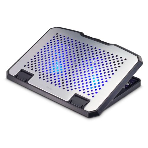 Hama Aluminium Quiet Laptop Cooler, Tiltable, 2 Blue LED Fans, Up to 15.6" laptops, Black-0