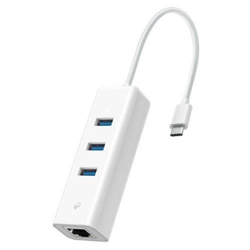 TP-LINK (UE330C) 3-Port USB-C Hub & Gigabit Ethernet Adapter, 3x USB-A 3.0, 1x GB LAN, White-0