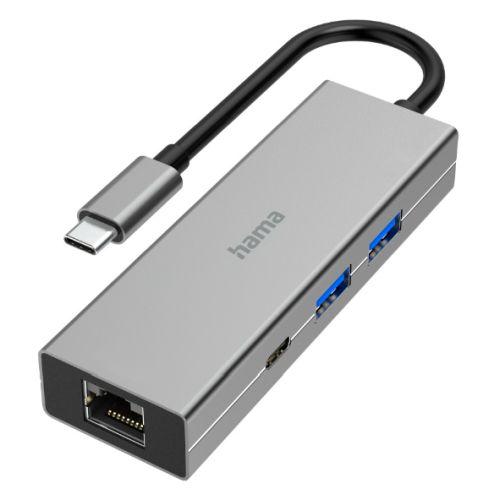 Hama 3-Port USB-C 3.2 Gen1 Hub w/ LAN, 2x USB-A, 1x USB-C, 1x GB LAN, USB Powered-0