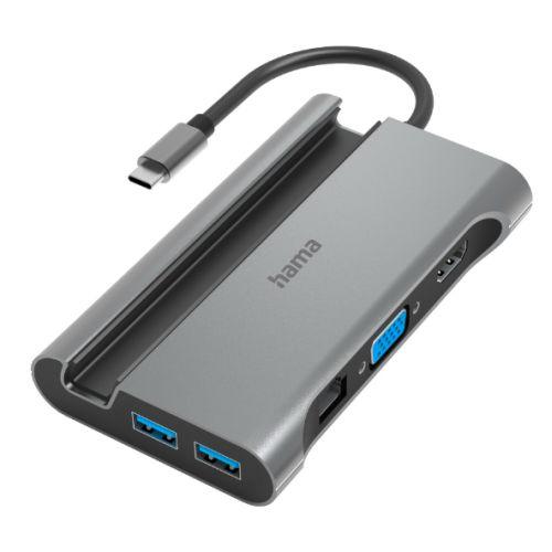 Hama Connect2Mobile USB-C 3.2 Gen1 7-in-1 Docking Station - USB-C (PD Power), 3x USB-A, 1x VGA, 1x HDMI, LAN, Aluminium-0