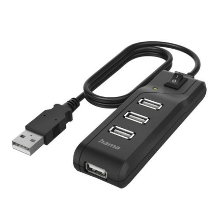 Hama External 4-Port USB 2.0 Hub, USB Powered, On/Off Switch, Black-0