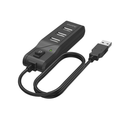 Hama External 4-Port USB 2.0 Hub, USB Powered, On/Off Switch, Black-1