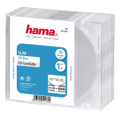 Hama CD/DVD/Blu-Ray Slim Jewel Cases x10, Transparent-0