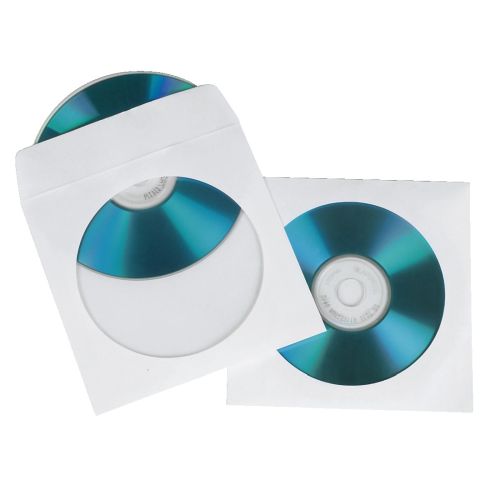 Hama CD/DVD/Blu-Ray Protective Sleeves x50, White Paper, Transparent Window-0