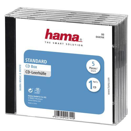 Hama Standard  CD/DVD/Blu-Ray Slim Jewel Cases x5, Transparent/Black-0