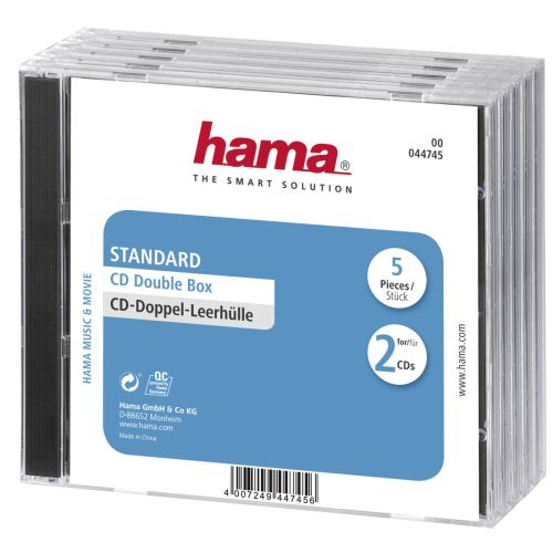 Hama 5x Double CD/DVD/Blu-Ray Cases, 2 Discs per case, Transparent/Black-0