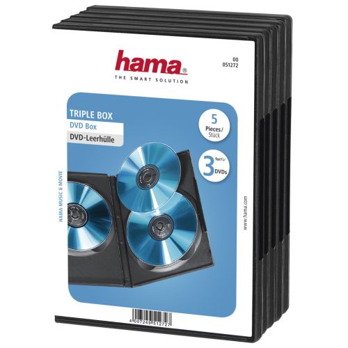 Hama 5x Triple DVD/Blu-Ray Jewel Cases, 3 Discs per case, Black-0