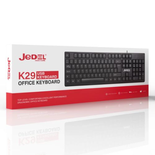 Jedel K29 Wired USB Keyboard, Spill-Proof, Quiet Keys, Narrow Frame, Black-1