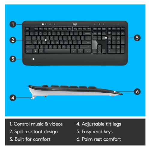 Logitech MK540 Advanced Wireless Keyboard and Mouse Desktop Kit, Spill Resistant-5