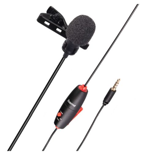 Hama Smart Lavalier Clip-On Microphone, 3.5mm Jack, On/Off Switch, 6 Metre Cable, Bag-0