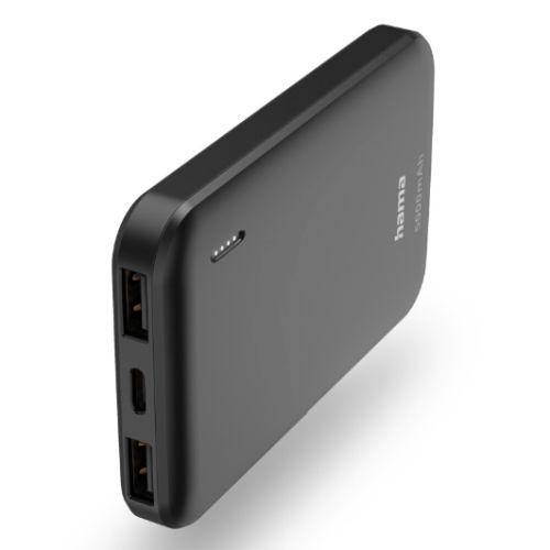 Hama Pocket 5 5000mAh Fast Charge Powerbank, 2x USB-A, LED Capacity Indicator, Grey-0