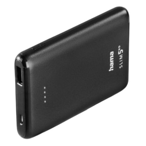 Hama SLIM 5HD 5000mAh Fast Charge Powerbank, 1x USB-A, LED Capacity Indicator, Black-0