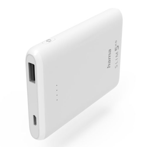 Hama SLIM 5HD 5000mAh Fast Charge Powerbank, 1x USB-A, LED Capacity Indicator, White-0