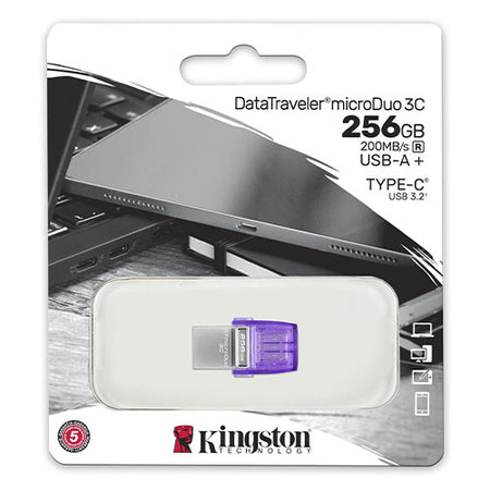 Kingston 256GB DataTraveler microDuo 3C USB-A & USB-C 3.2 Gen1 Memory Pen, Rotating Cap, 200MB/s-3