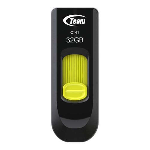 Team 32GB C141 Yellow USB 2.0 Memory Pen, Retractable Design, Ultra-thin 9.5mm-0