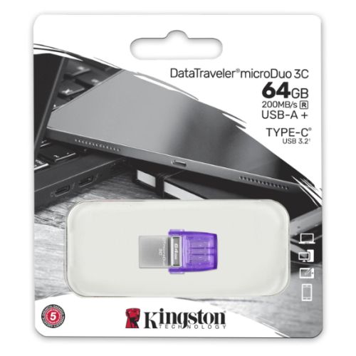 Kingston 64GB DataTraveler microDuo 3C USB-A & USB-C 3.2 Gen1 Memory Pen, Rotating Cap, 200MB/s-2