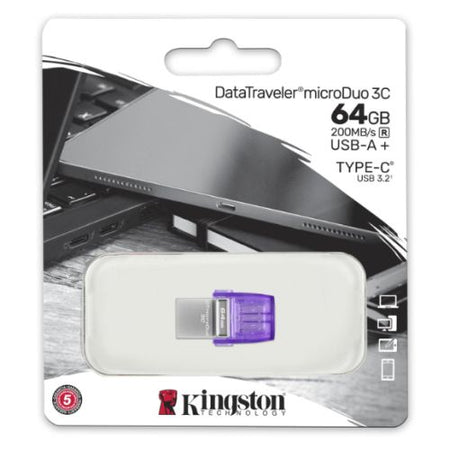 Kingston 64GB DataTraveler microDuo 3C USB-A & USB-C 3.2 Gen1 Memory Pen, Rotating Cap, 200MB/s-2