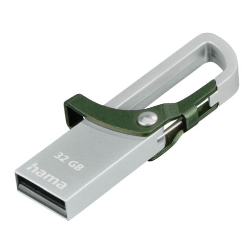 Hama Hook-Style 32GB USB 2.0 Memory Pen, Metal Housing, Green Snap Hook-0