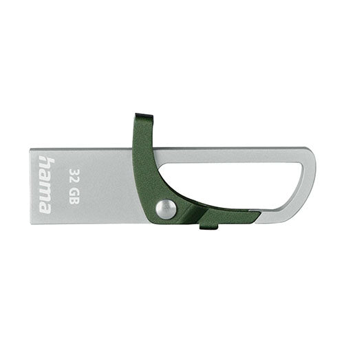 Hama Hook-Style 32GB USB 2.0 Memory Pen, Metal Housing, Green Snap Hook-1