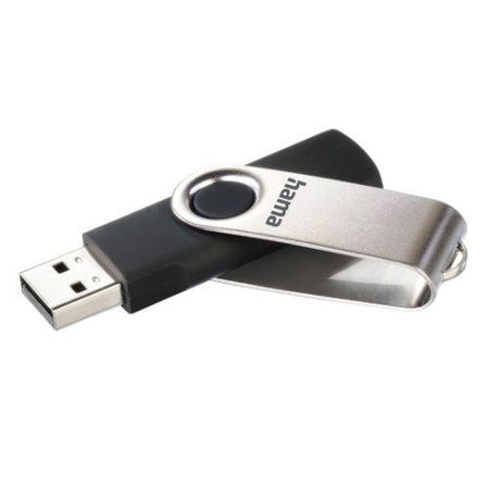 Hama Rotate 64GB USB 2.0 Memory Pen, Rotating Cap, Keyring, Black/Silver-0