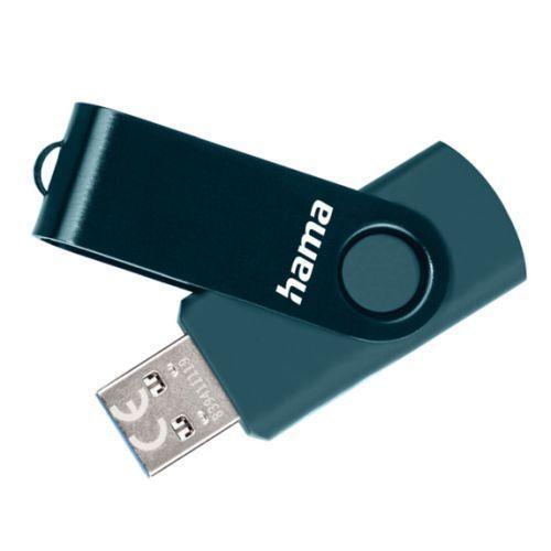 Hama Rotate 64GB USB 3.0 Memory Pen, Rotating Cap, Keyring, Petrol Blue-0