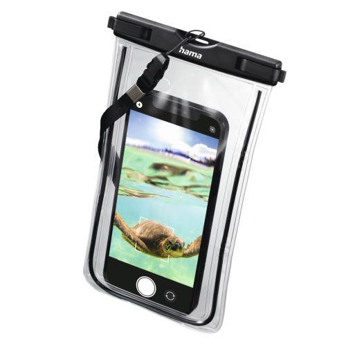 Hama Finest Sports Waterproof Mobile Phone Case for Smartphones, Fluorescent Frame, Hand Strap-0