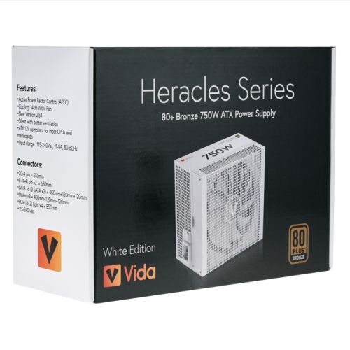 Vida 750W Heracles White ATX Gaming PSU, 80+ Bronze, 14cm Ultra-Quiet FDM Fan, Flat White Cables, Power Lead Not Included-5