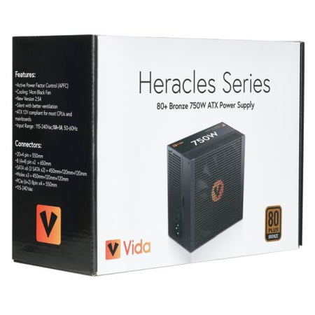 Vida 750W Heracles Black ATX Gaming PSU, 80+ Bronze, 14cm Ultra-Quiet FDM Fan, Flat Black Cables, Power Lead Not Included-5