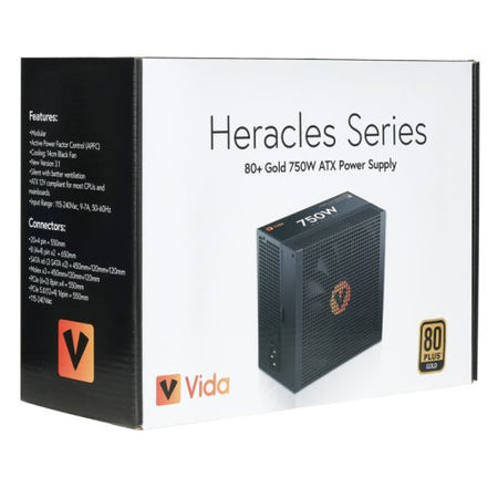 Vida 750W Heracles Black ATX 3.1 Gaming PSU, 80+ Gold, Fully Modular, 14cm Ultra-Quiet FDM Fan, Flat Black Cables, PCIe 5.1, Power Lead Not Included-5