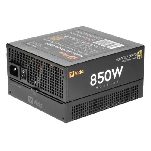 Vida 850W Heracles Black ATX 3.1 Gaming PSU, 80+ Gold, Fully Modular, 14cm Ultra-Quiet FDM Fan, Flat Black Cables, PCIe 5.1, Power Lead Not Included-0