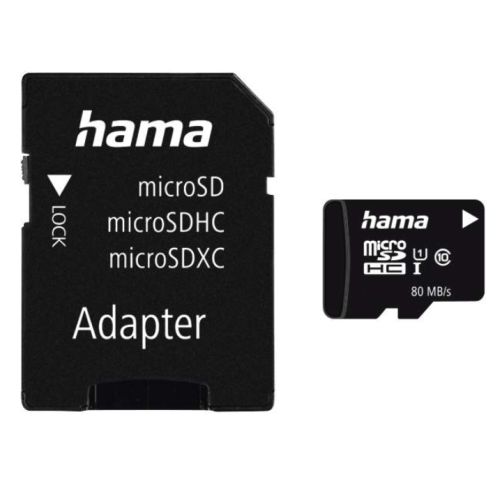 Hama 64GB MicroSDHC Card with SD Adapter, Class 10 UHS-I, Up to 80MB/s-0