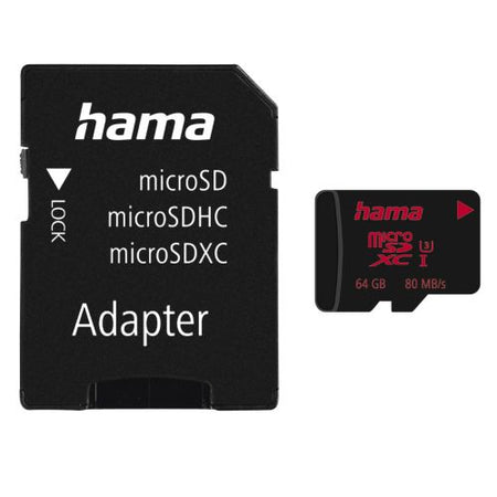 Hama 64GB MicroSDXC Card with SD Adapter, UHS-I Class 3, 80MB/s-0