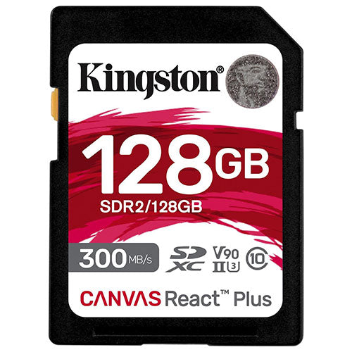 Kingston 128GB Canvas React Plus SD Card, UHS-II Class 10, U3, For 8K/3D/VR Videos/Photos, R/W 300/260MB/s-0