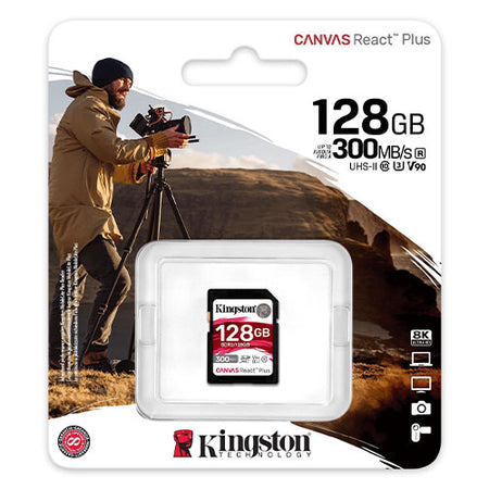 Kingston 128GB Canvas React Plus SD Card, UHS-II Class 10, U3, For 8K/3D/VR Videos/Photos, R/W 300/260MB/s-2