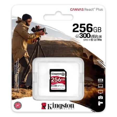 Kingston 256GB Canvas React Plus SD Card, UHS-II Class 10, U3, For 8K/3D/VR Videos/Photos, R/W 300/260MB/s-2