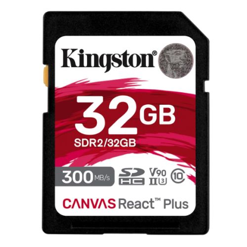 Kingston 32GB Canvas React Plus SD Card, UHS-II Class 10, U3, For 8K/3D/VR Videos/Photos, R/W 300/260MB/s-0