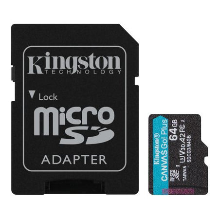 Kingston 64GB Canvas Go! Plus Micro SD Card with SD Adapter, UHS-I Class 10, U3, A2 App Performance, 170MB/s-0