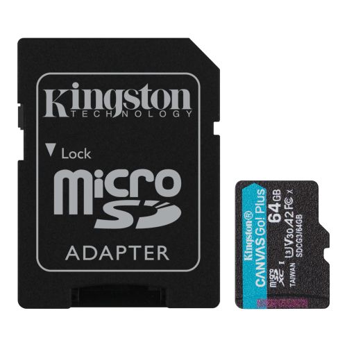 Kingston 64GB Canvas Go! Plus Micro SD Card with SD Adapter, UHS-I Class 10, U3, A2 App Performance, 170MB/s-0